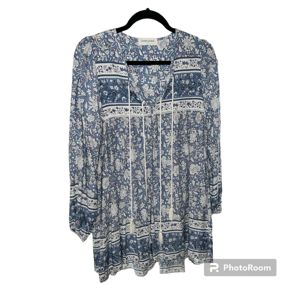 Goodnight Macaroon 'Katie' Bohemian Print Blue Tassel Dress - Picture 4 of 5